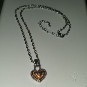 Bronze Heart Very Shiny Silver Necklace